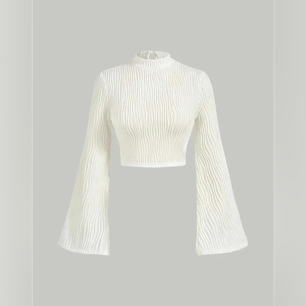 SHEIN Cream Textured Flare Sleeve Crop Top